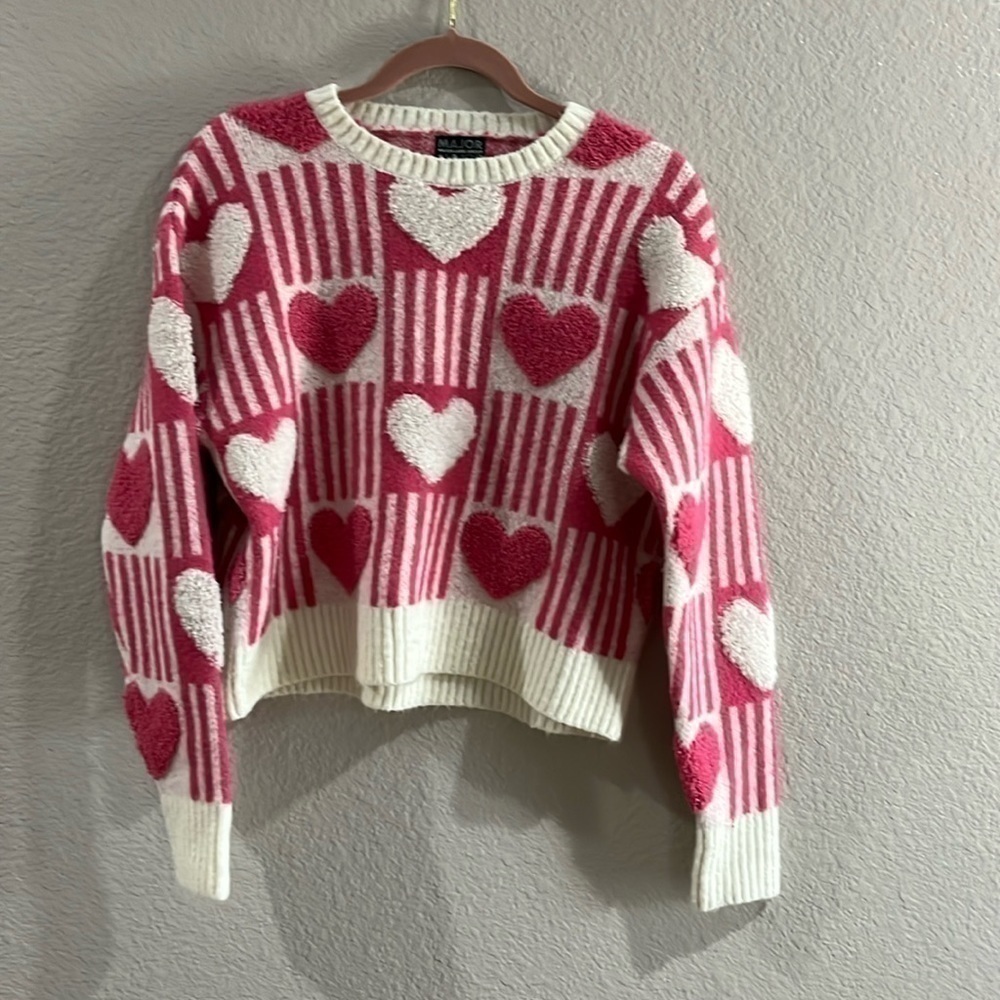 MAJOR LABEL GROUP 🩷 Sz: Small 💖  Long Sleeve Sweater 💕 White/Pink 💕 Acrylic